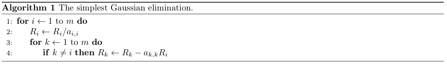 Algorithm 1: The simplest Gaussian elimination.