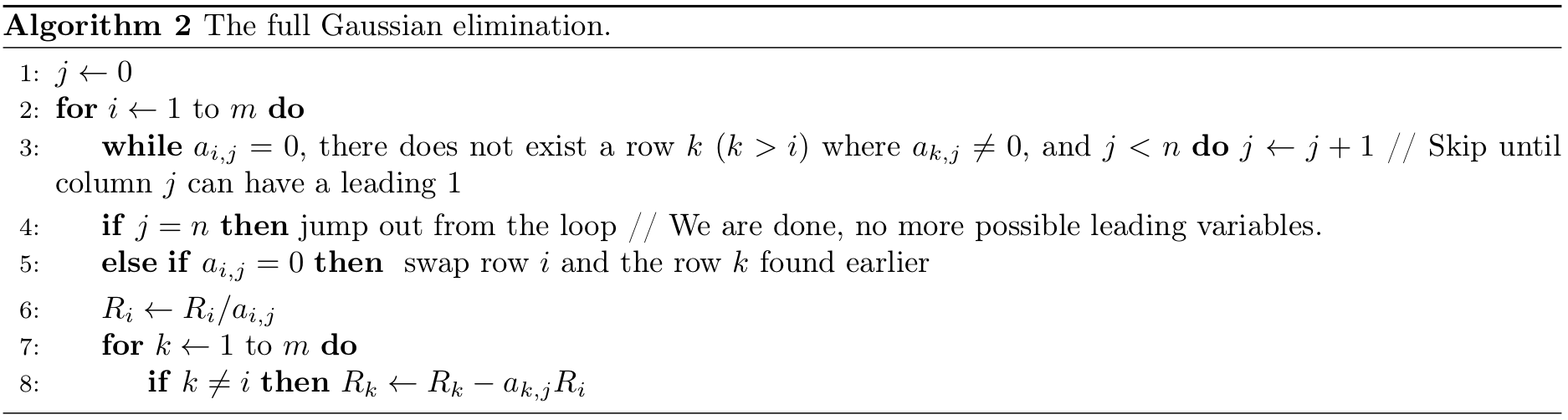 Algorithm 2: The full Gaussian elimination.